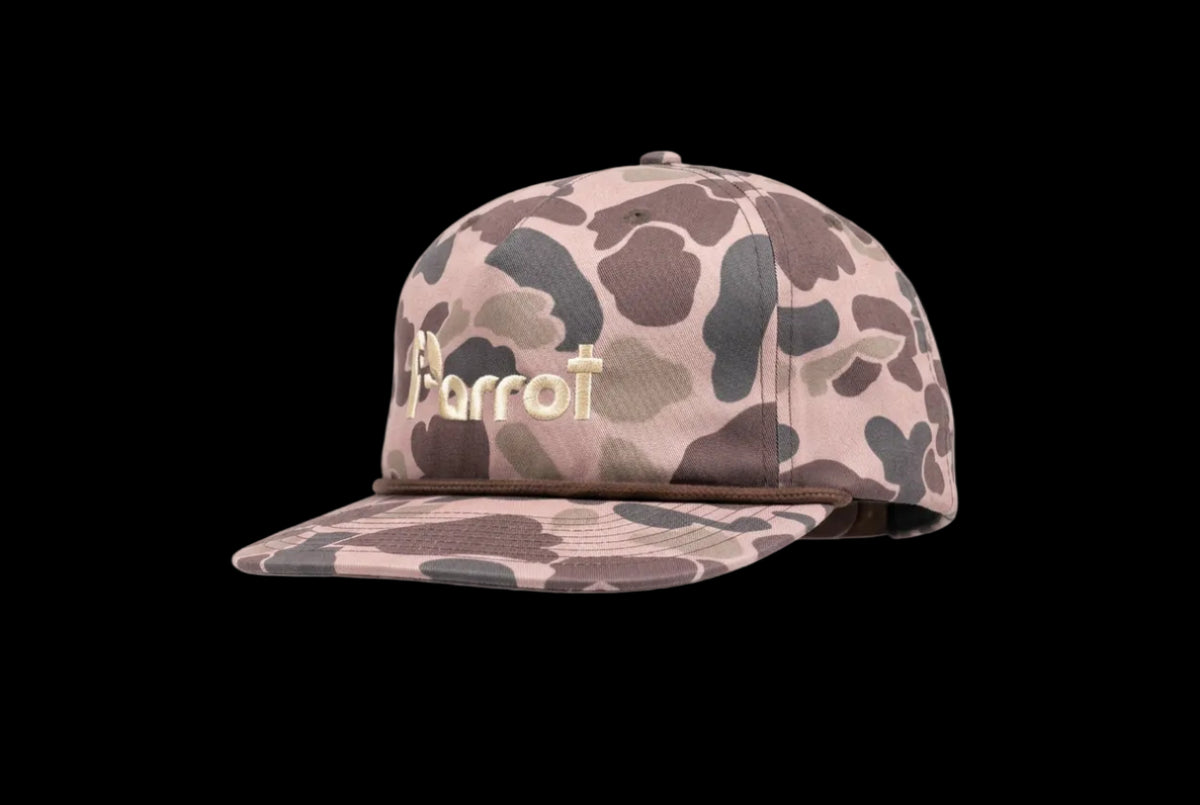 Parrot Surf Shop 256 Core Stitch Hat Bark Duck Camo w/ Brown Rope - side angle