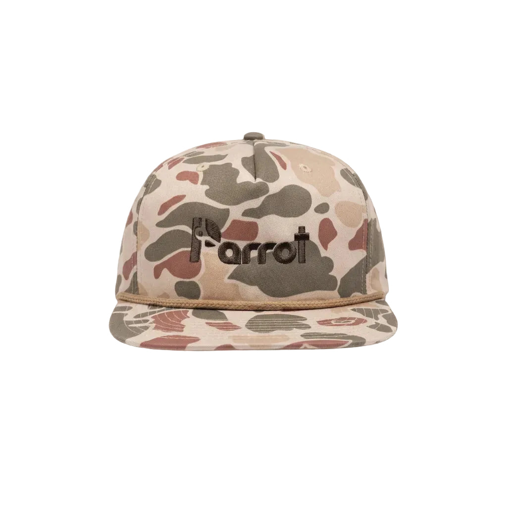 Parrot Surf Shop 256 Core Stitch Hat Harvest Duck Camo w/ Light Brown Rope - front