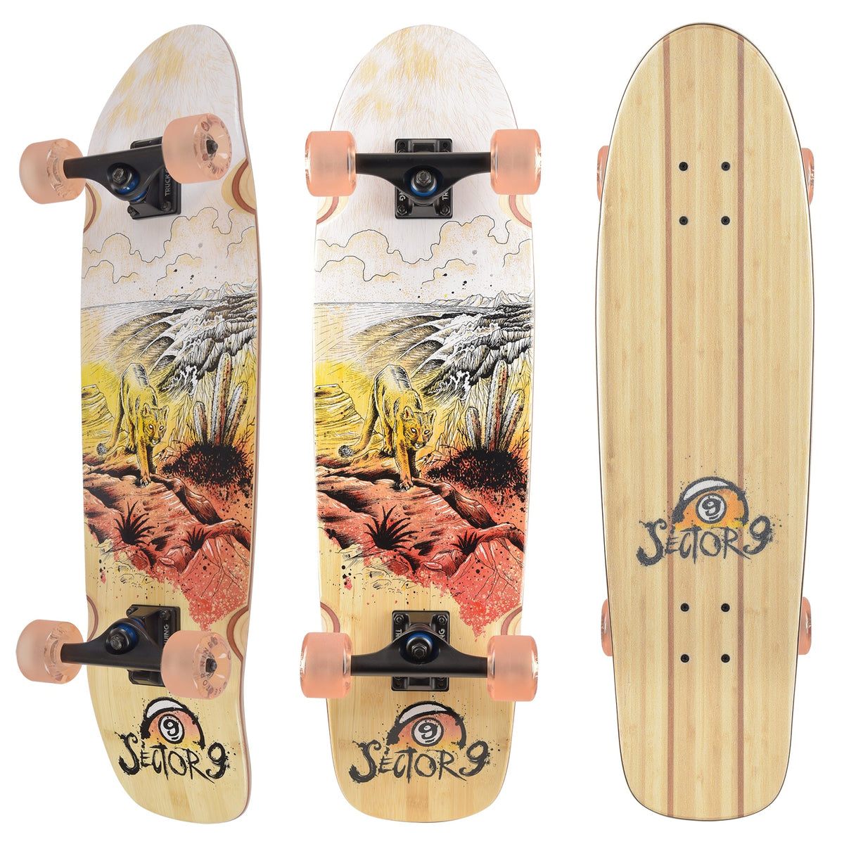 Sector 9 Bamboozler Patrol 31.5 inch complete skateboard top and bottom view