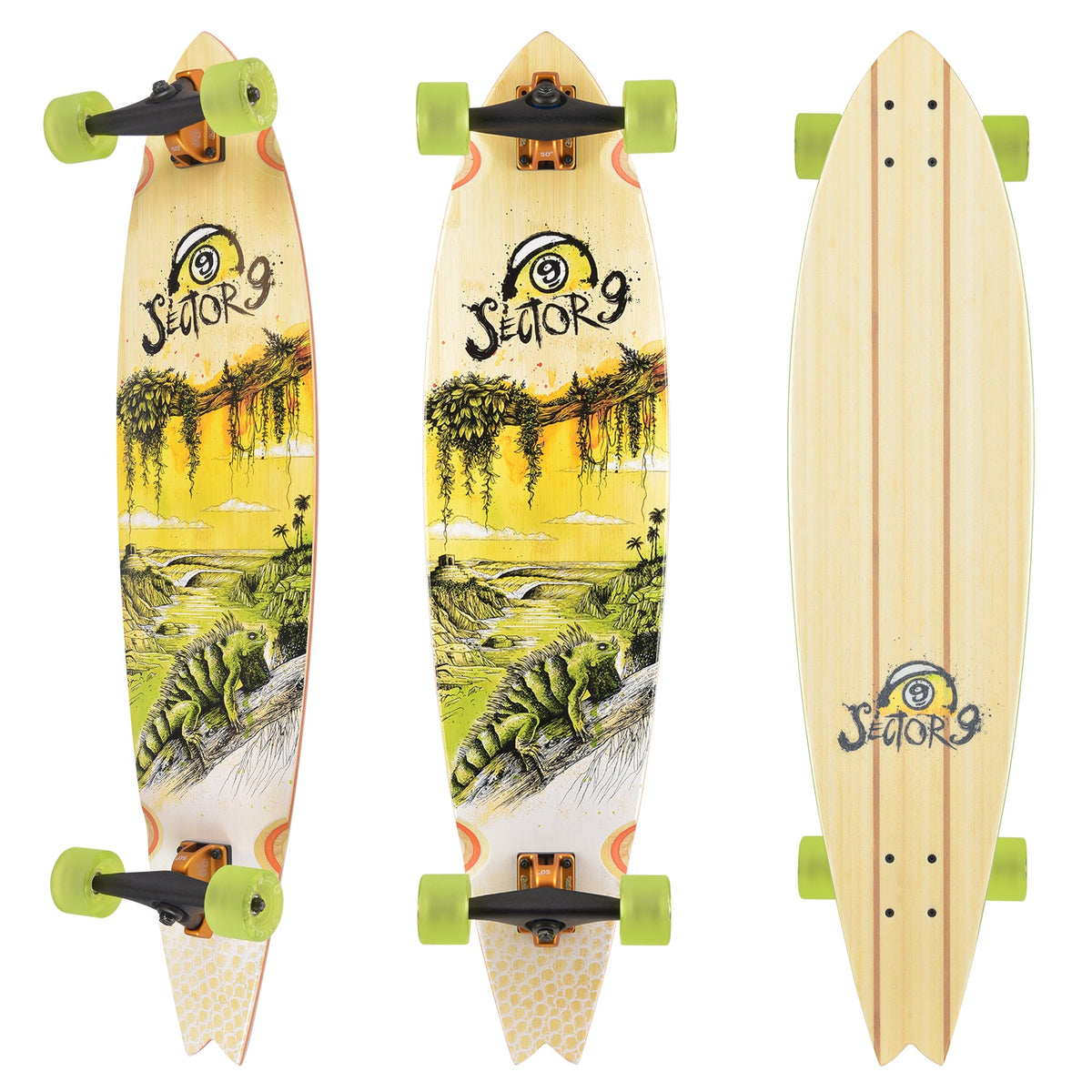 Sector 9 Offshore Temple 39.5 inch complete skateboard top and bottom view