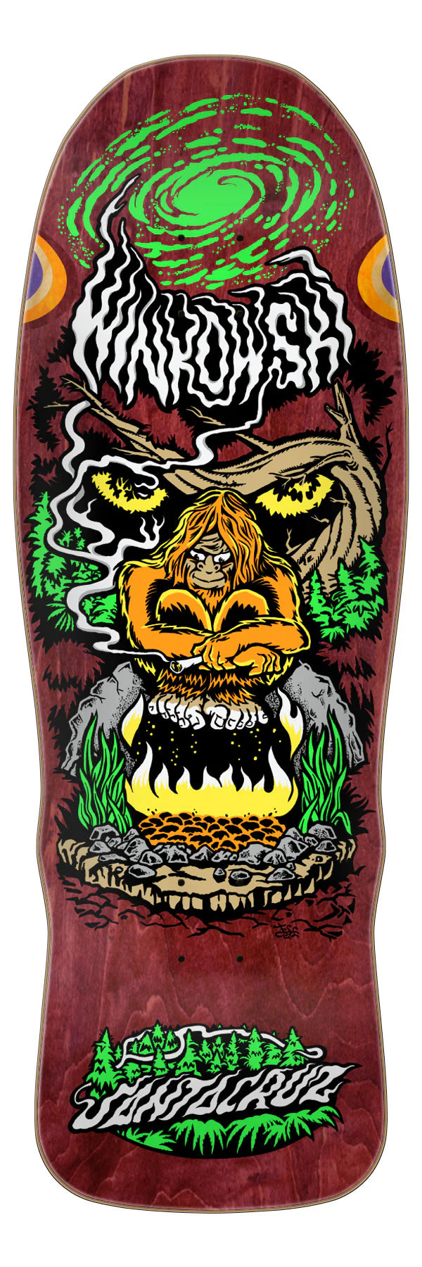 Santa Cruz Winkowski Bigfoot shaped skateboard deck burgundy graphic 10.34 wide.