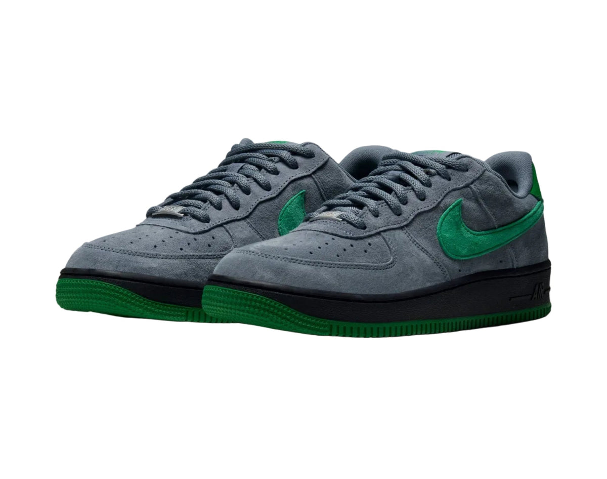 Nike SB Air Force 1 Low SE grey suede green Swoosh pair