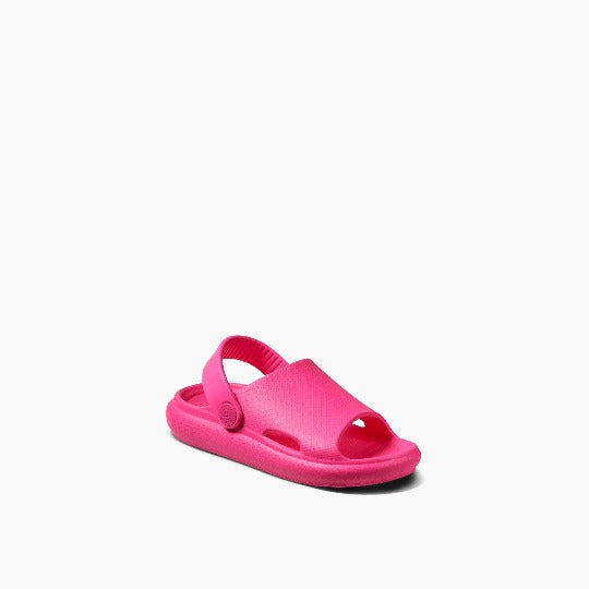 Reef Little Rio Slide sandals for kids in hot pink with cushioned footbed