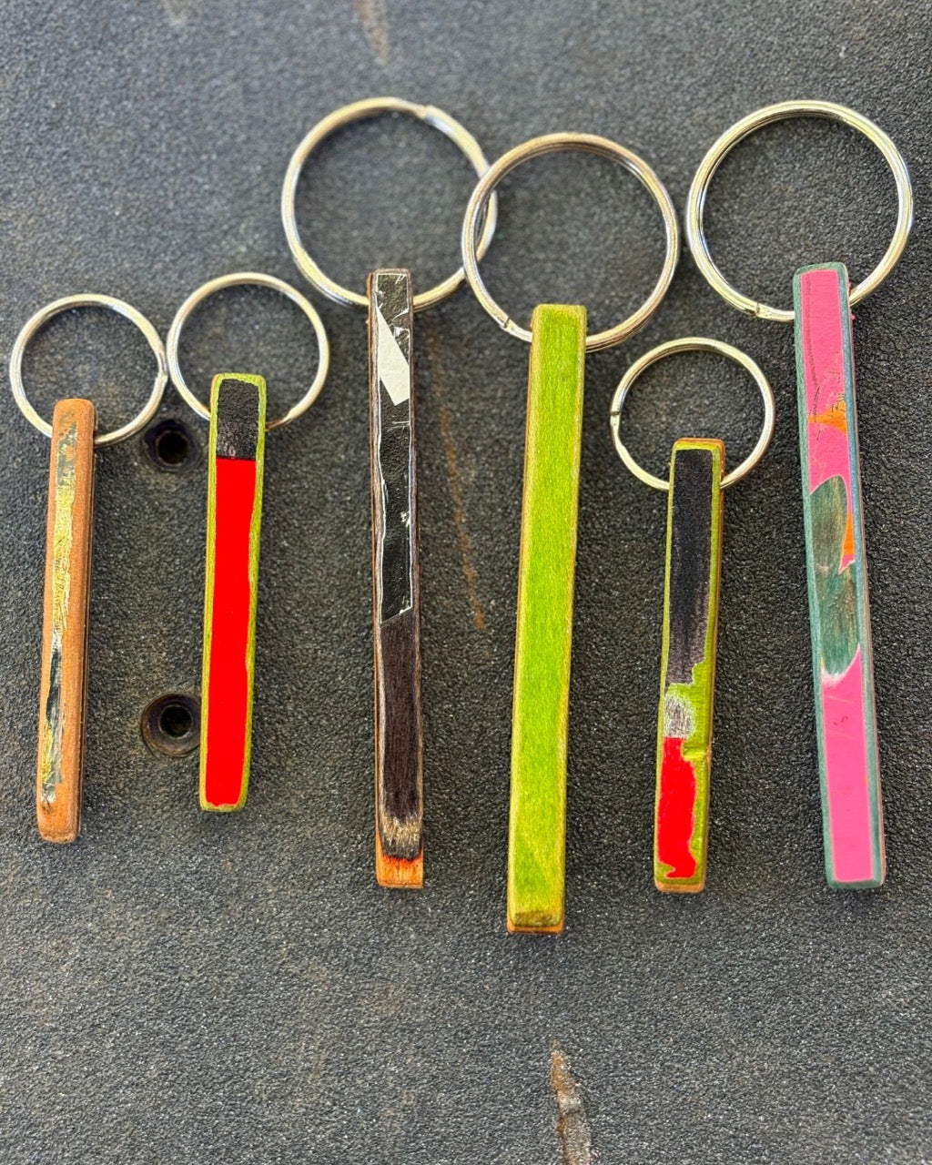 One-of-a-Kind Recycled Skateboard Keychain - Set of 3 | Upcycled Accessory, Handmade in Charleston, SC