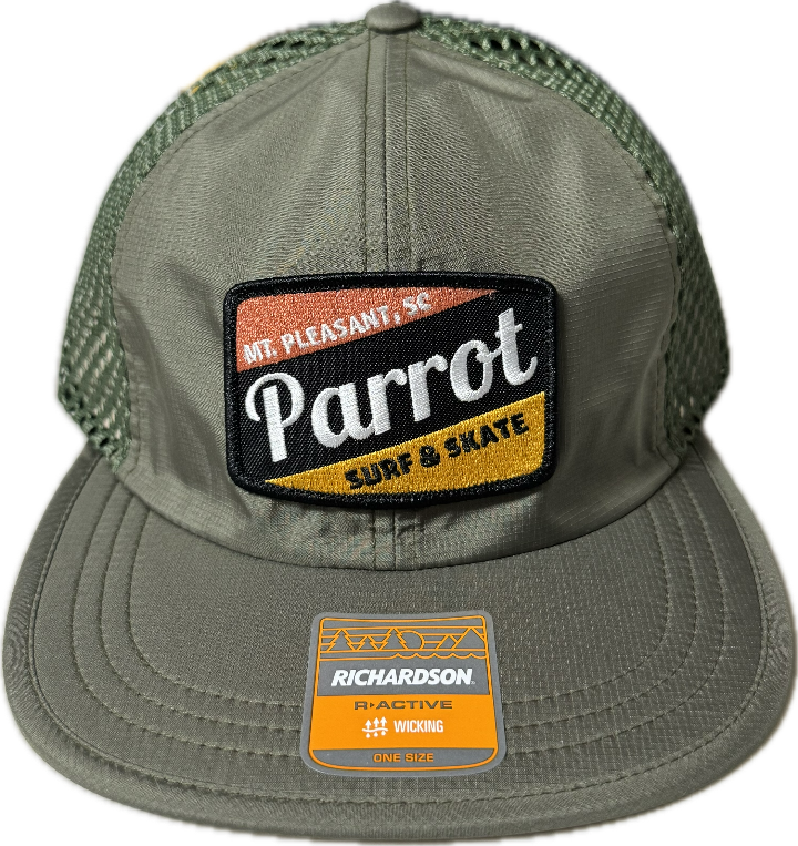 Parrot Surf Shop 935 Work hat olive ripstop nylon mesh snapback.