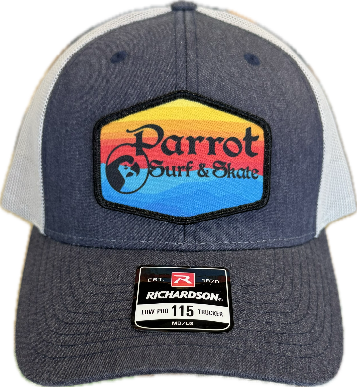 Parrot Surf Shop 115 Horizon trucker hat navy gray snapback.