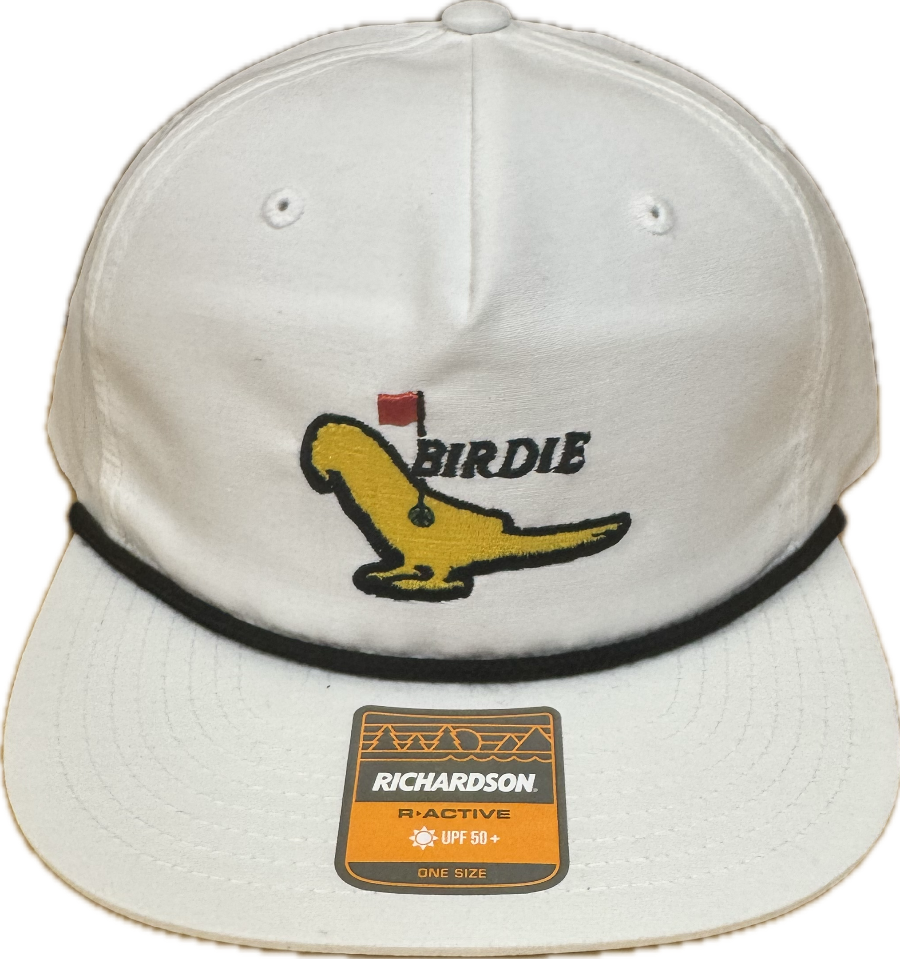 Parrot Surf Shop Birdie white golf cap lightweight flat bill hat with bird embroidery