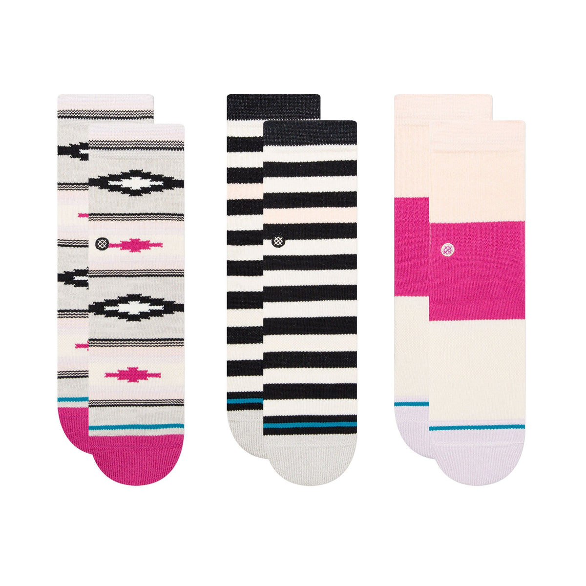 Stance Serape Kids 3 Pack Sock – Pink, Black