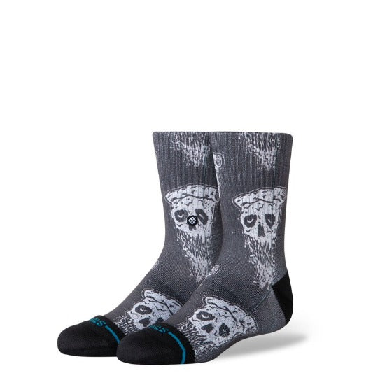 Stance Pizza Face youth crew socks in black and white graphic