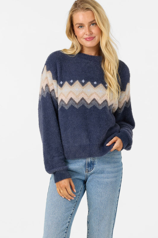 Kieren Long Sleeve Sweater Front View Navy Oneill