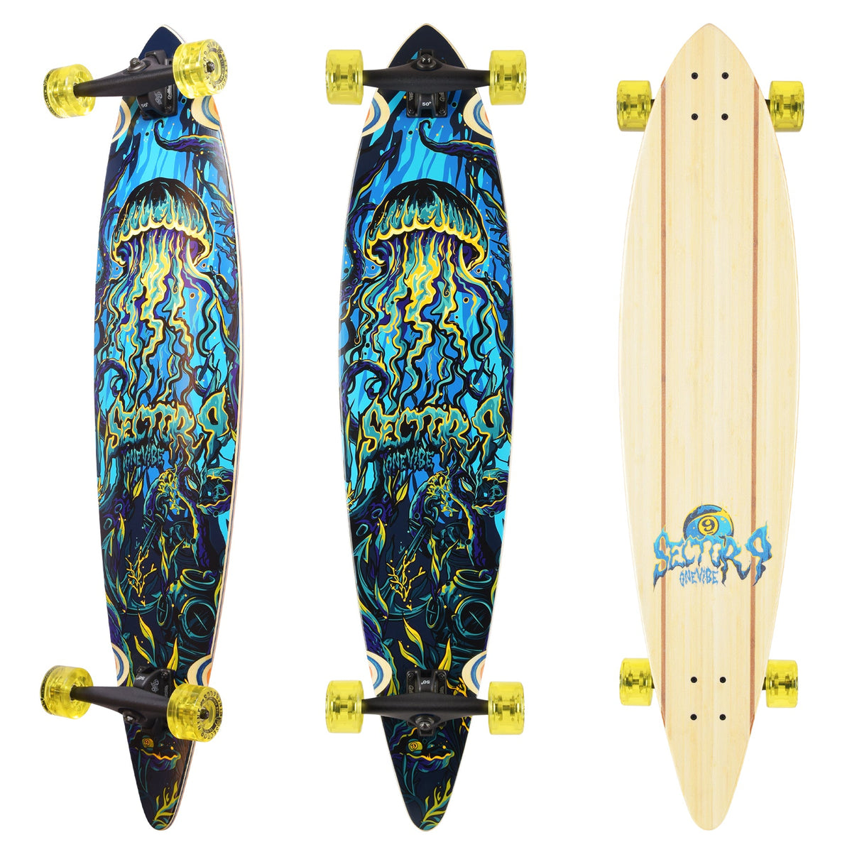 Sector 9 Maverick Jelly 44 inch complete skateboard top and bottom view