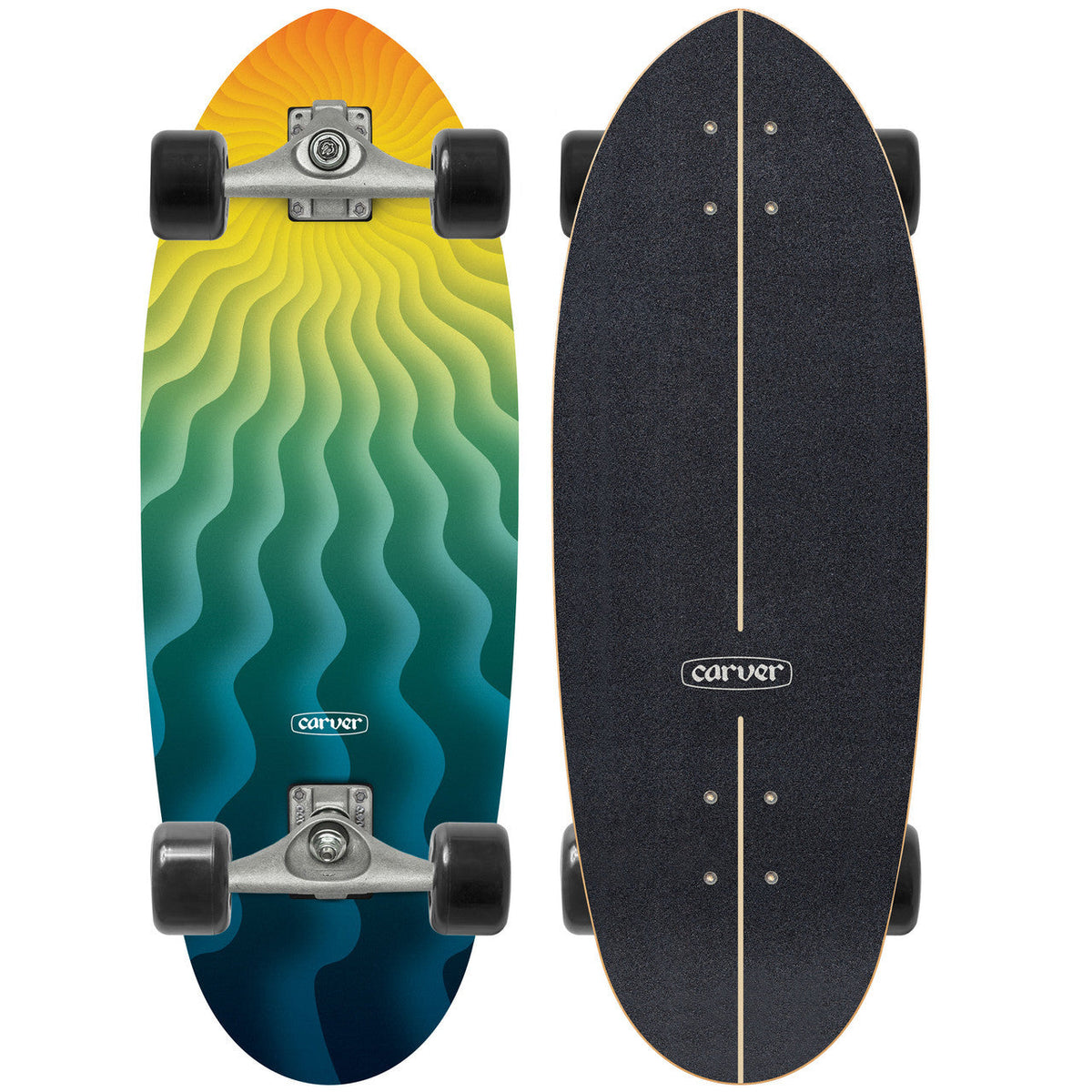 Carver Quasar Mini CX 28 inch surfskate complete top and bottom view