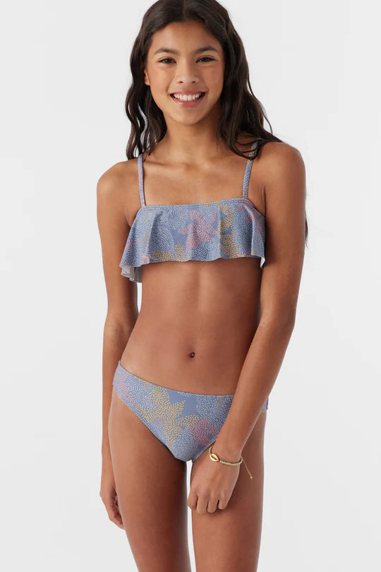 O’Neill girls Sandrine Ruffle swim set size 7 multicolor printed bralette bikini