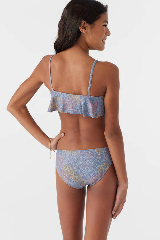 O’Neill girls Sandrine Ruffle swim set size 8 multicolor printed bikini with ruffle detail