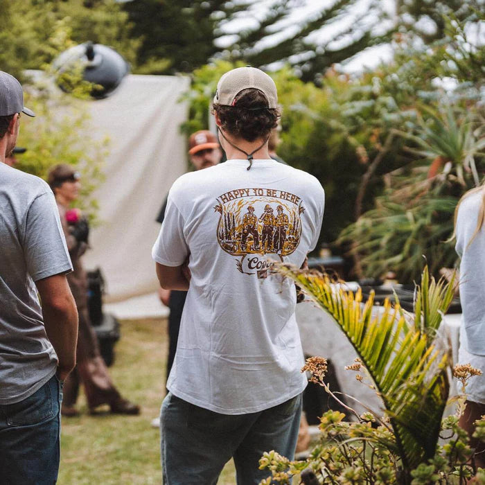 Back view of Seager x Coors Banquet Hotshots white men's graphic t-shirt with large firefighter illustration