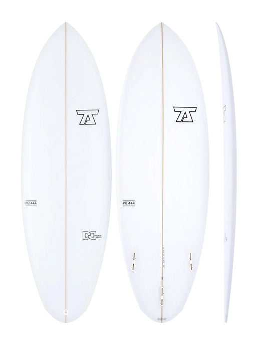 7S Double Down 5'6" PU shortboard surfboard, clear