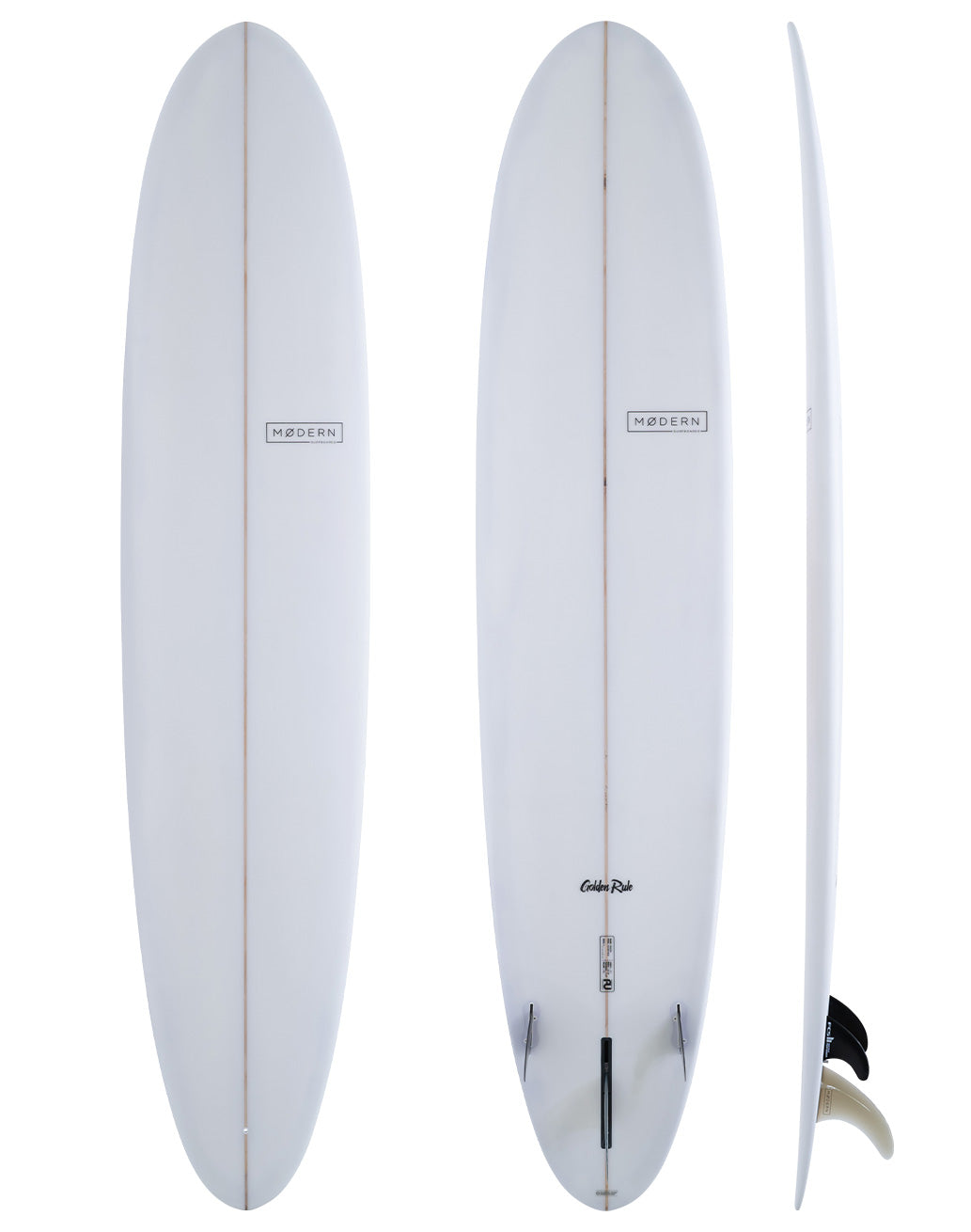 Modern Golden Rule 9'6" PU longboard surfboard, Clear