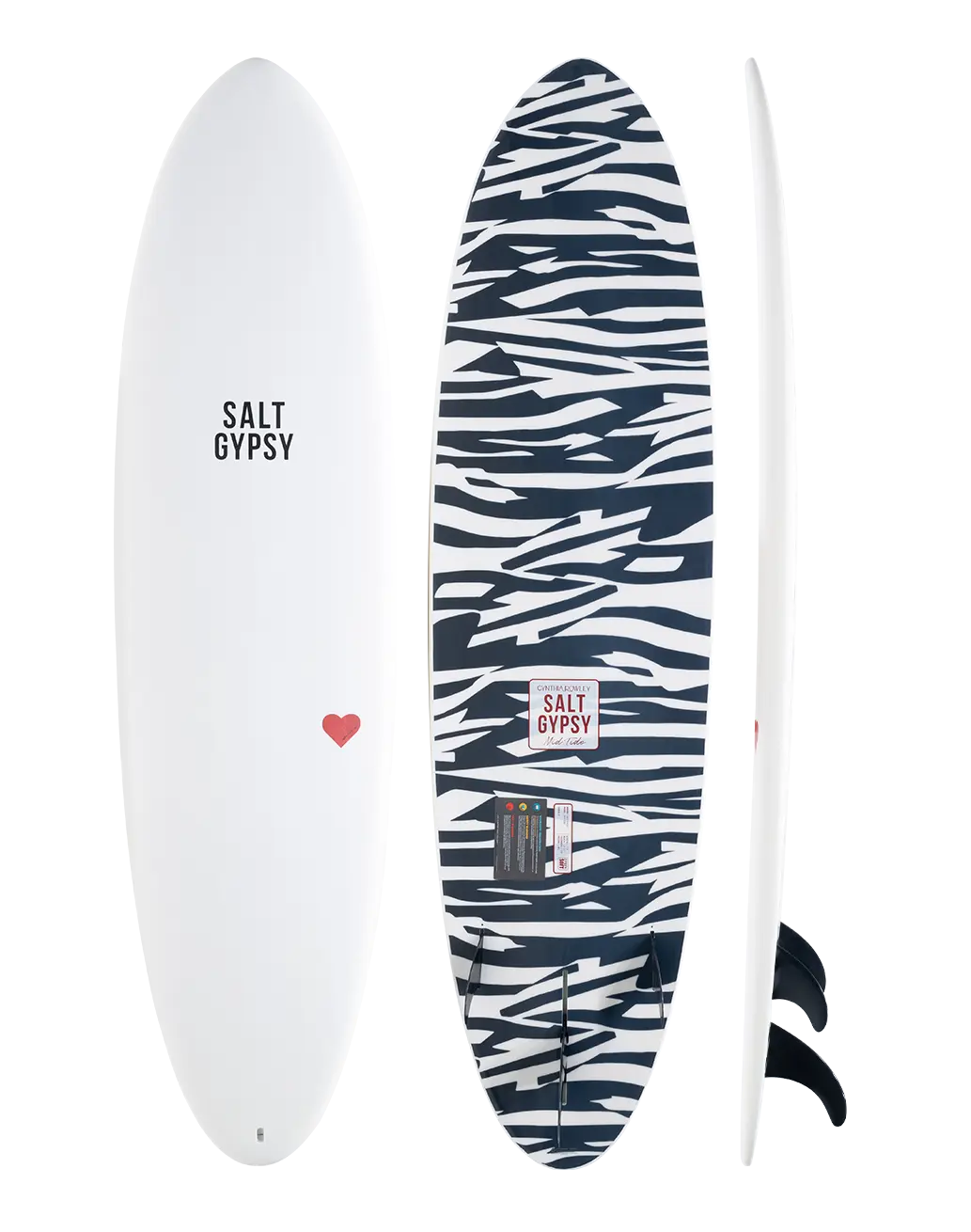 Salt Gypsy x Cynthia Rowley Mid Tide 7'0" epoxy soft surfboard, Shark Deterrent print