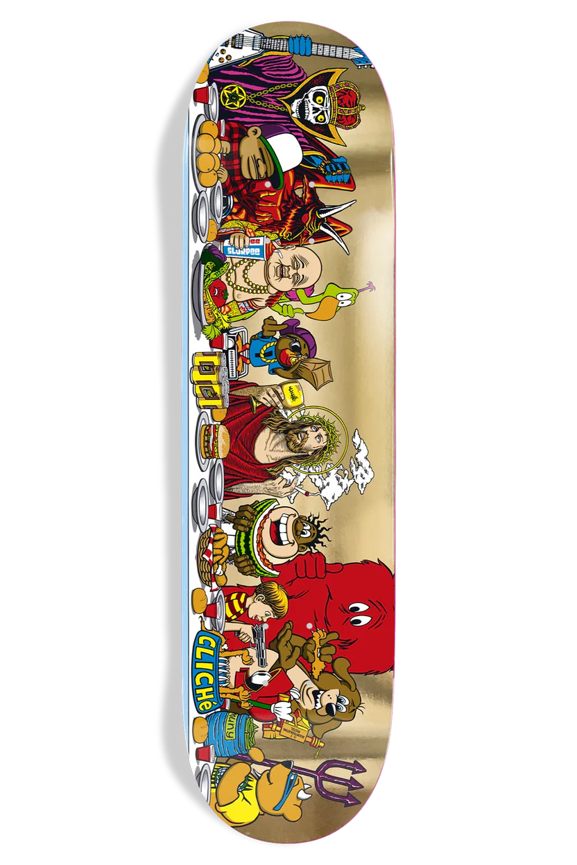 Cliché Last Supper Gold Edition 8.5 skateboard deck with rare gold foil finish