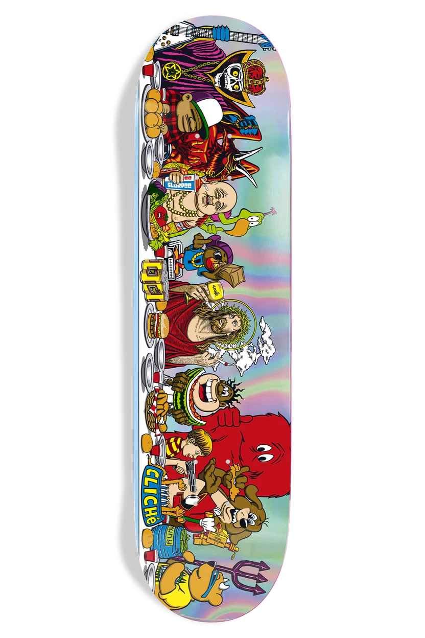 Cliché Last Supper Holographic Edition 8.5 skateboard deck with iridescent foil finish