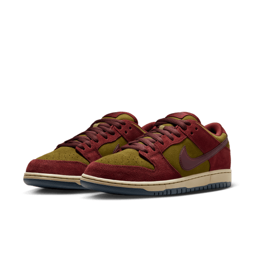 Nike SB Dunk Low Pro Dark Team Red Olive suede skate shoe