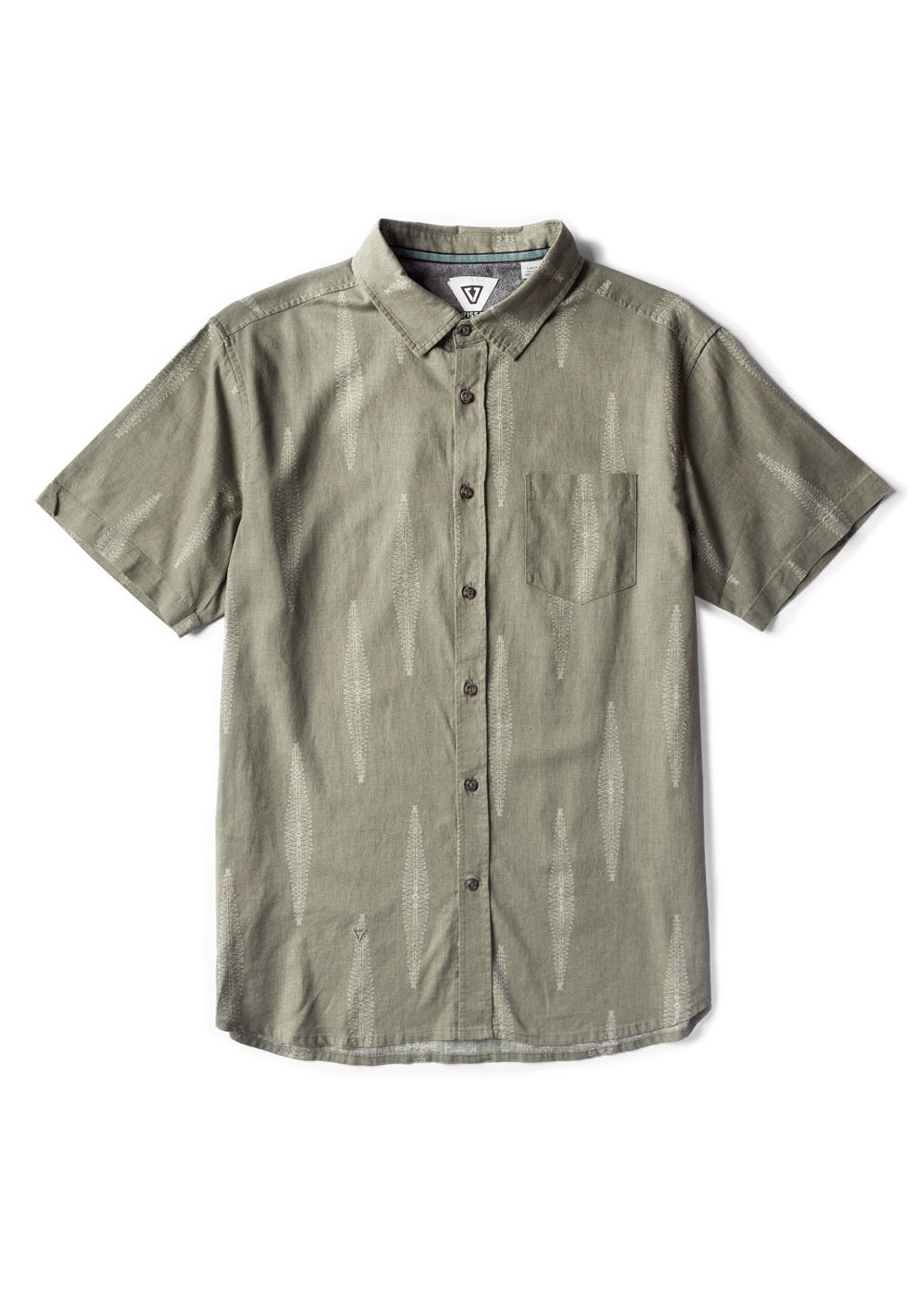 Vissla Seaside Eco woven shirt green linen cotton short sleeve size medium.