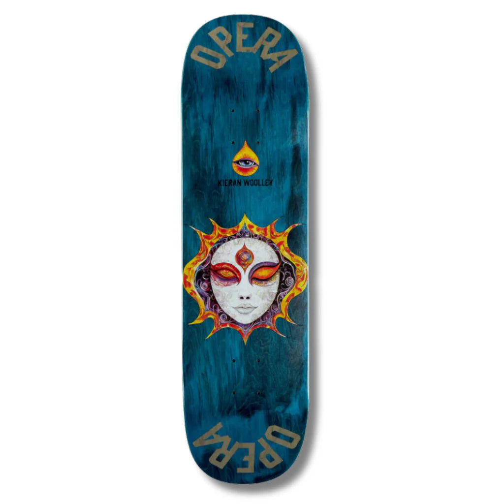 Opera Kreiner Moth 8.5 skateboard deck with neon green background and moth graphic offered by Sidewalk Distribution