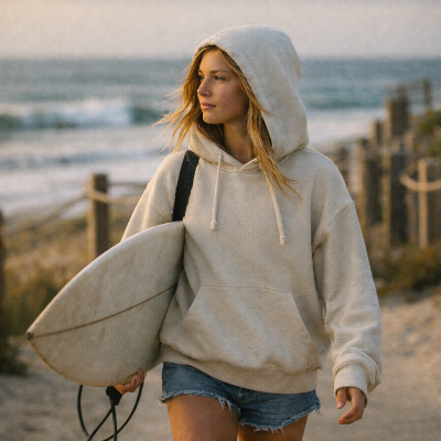 Sudaderas y suéteres para niñas para las frescas mañanas de playa y sesiones de skate, disponibles en Parrot Surf Shop en Mount Pleasant, Carolina del Sur.