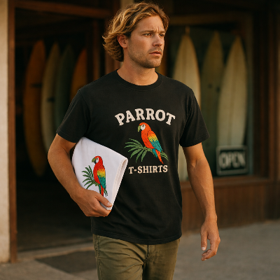 Explora la colección de camisetas de Parrot Surf & Skate en Mount Pleasant, Carolina del Sur, capturando la esencia de la cultura del surf costero con cada diseño.