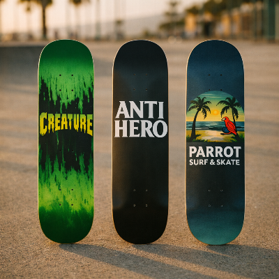 Explora la vibrante colección de tablas de skate de Parrot Surf & Skate en Mount Pleasant, Carolina del Sur. Perfectas para el estilo y las necesidades de cada skater.