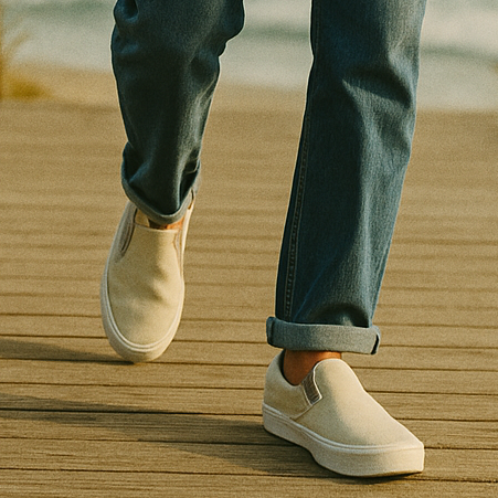 Esta colección de zapatos sin cordones presenta calzado informal en Parrot Surf & Skate en Mount Pleasant, Carolina del Sur, que encarna el estilo de vida y la comodidad de la playa.