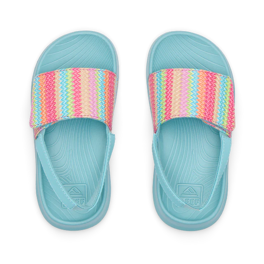 Reef Girls Little Salty Slide footbed and strap detail close-up