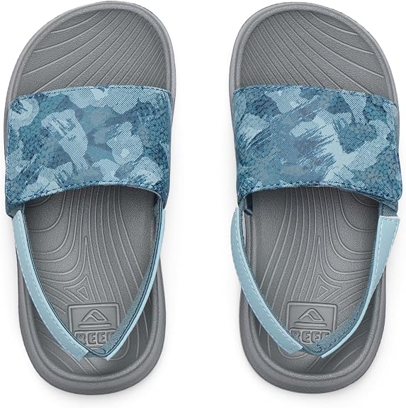 Reef Little Salty Slide cushioned footbed and strap detail close-up