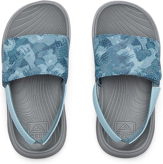 Reef Little Salty Slide cushioned footbed and strap detail close-up
