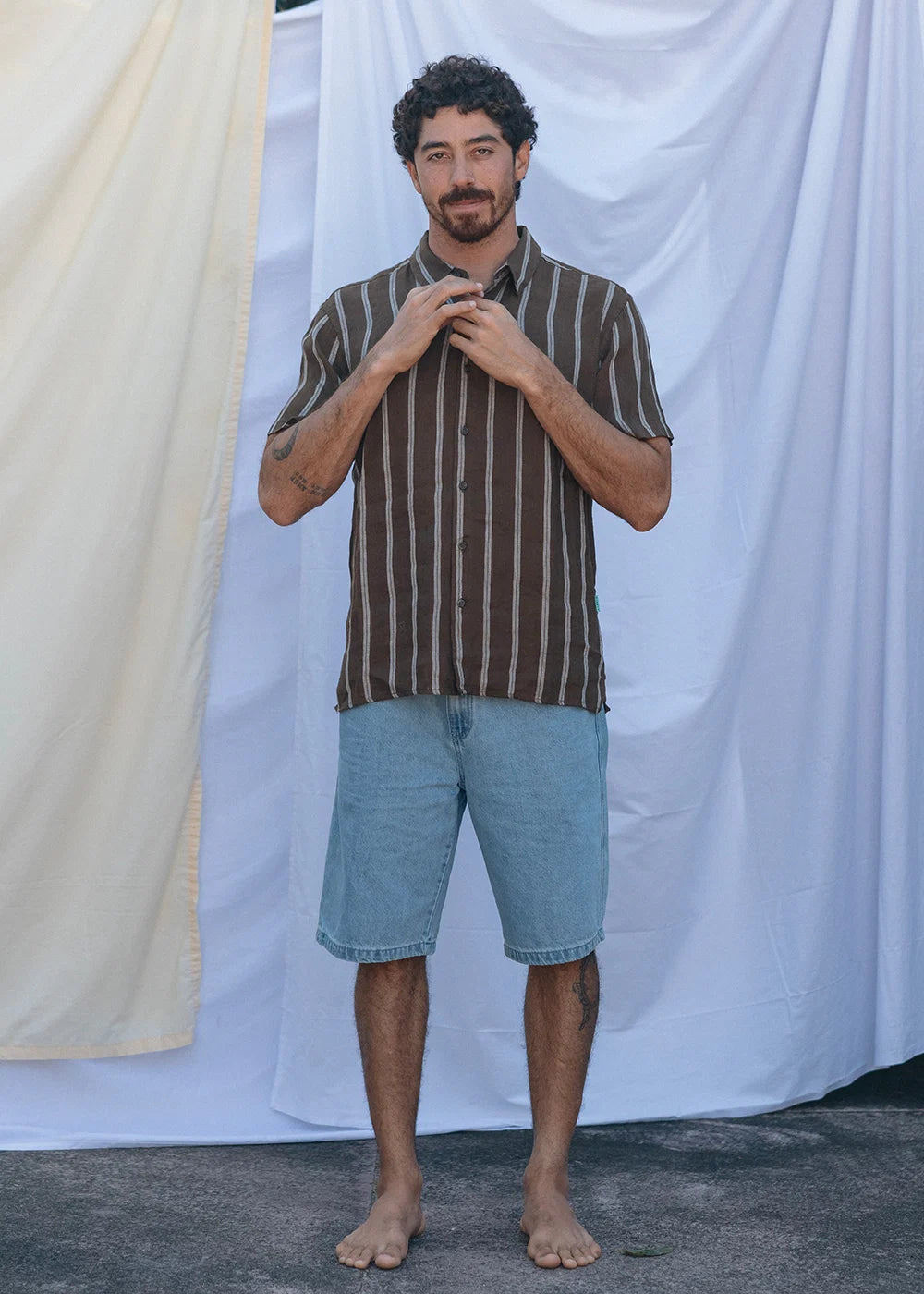 Vissla Distortion Linen Eco SS Shirt linen-rayon fabric and woven stripe detail
