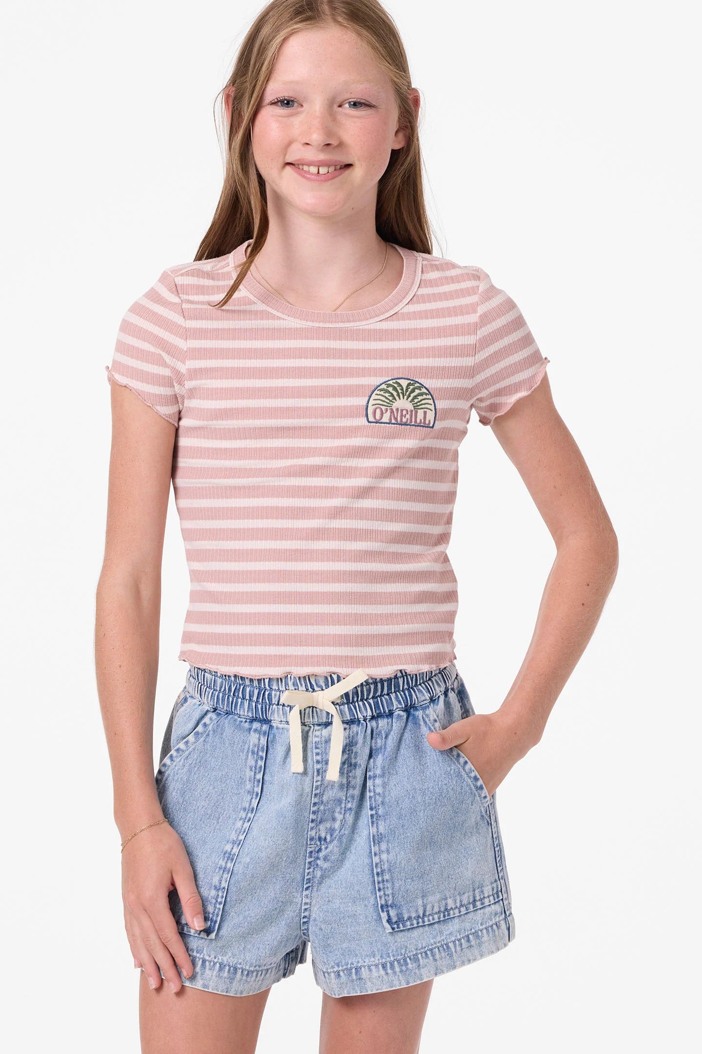 O’Neill girls Kylas denim shorts front view