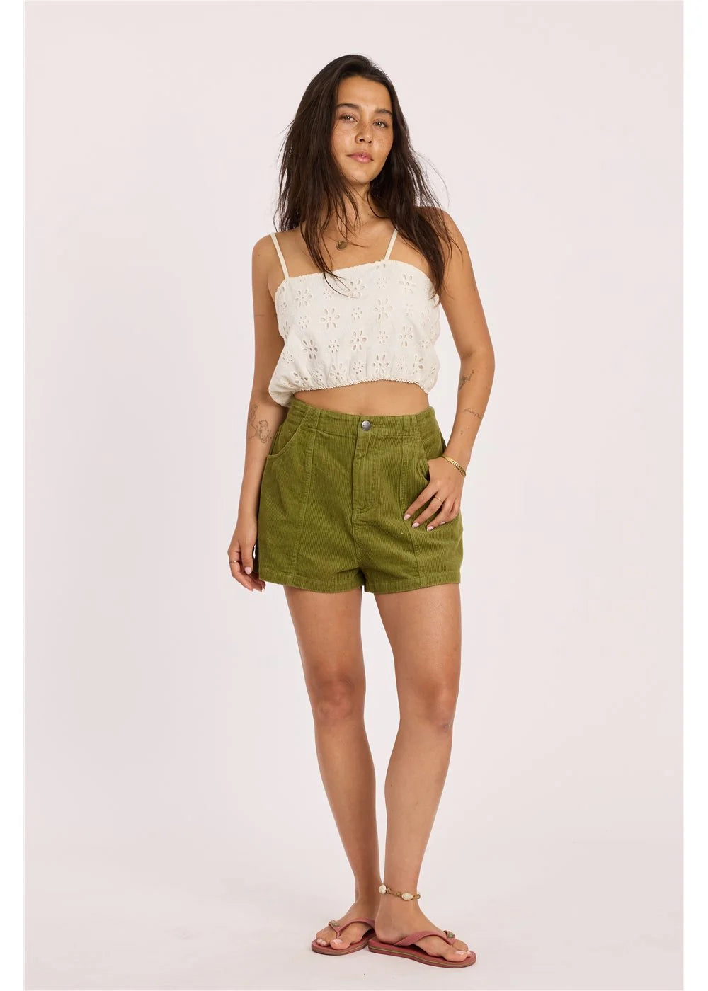 Sisstr Sandy Shores Woven Short green women's corduroy shorts front view