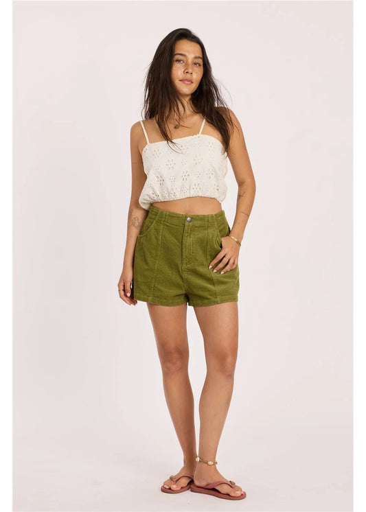 Sisstr Sandy Shores Woven Short green women's corduroy shorts front view