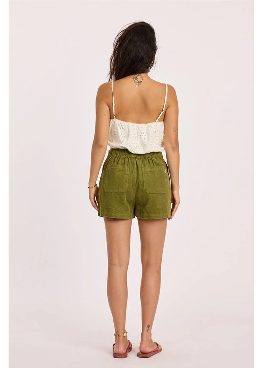Sisstr Sandy Shores Woven Short green women's corduroy shorts back view