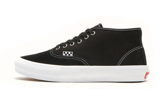 Vans Skate Authentic Mid Y28 black and white mid top skate shoe side view