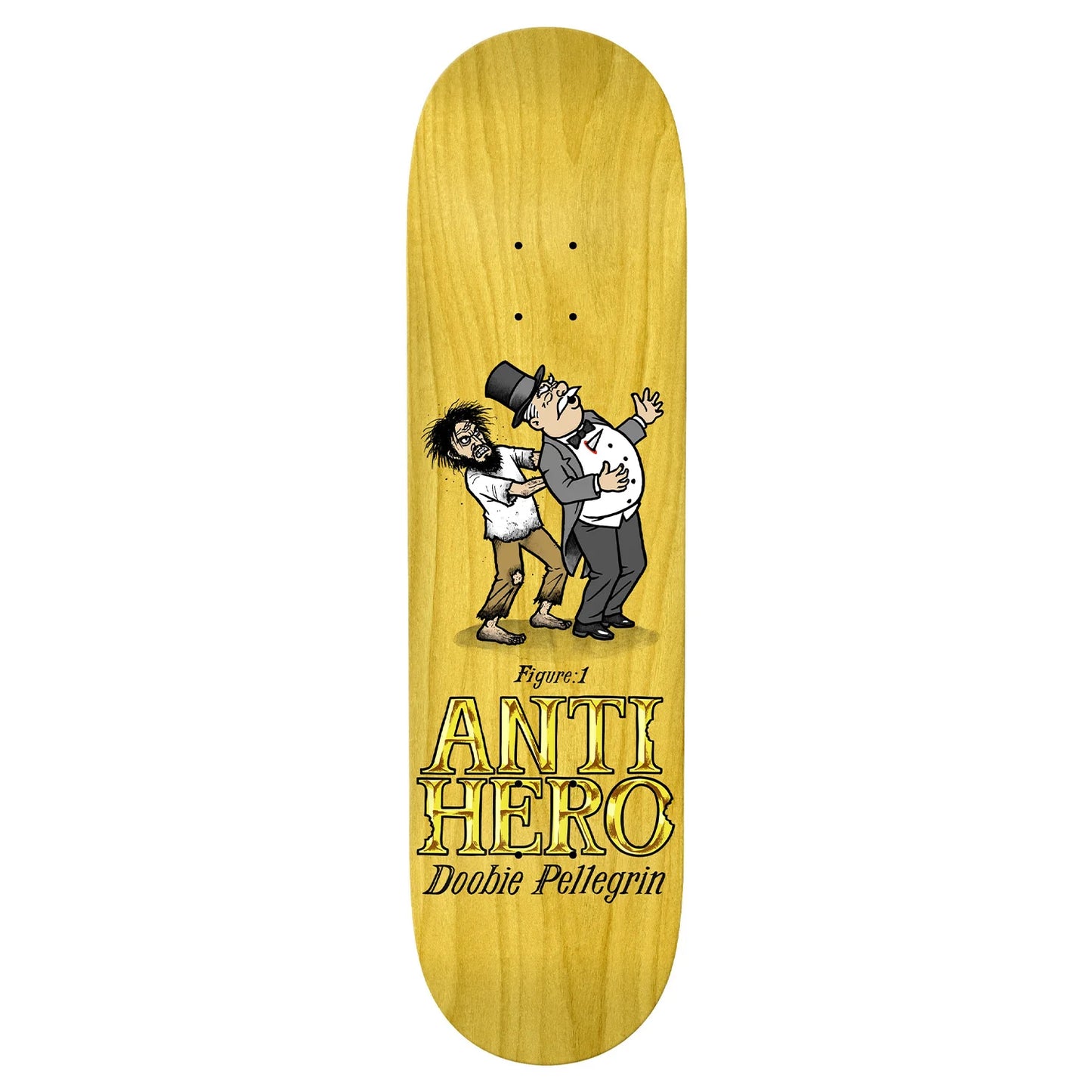 Anti Hero Doobie Pellegrin Eat Rich 8.75" skateboard deck with cartoon figure graphic built for transition, park and bowl skating
