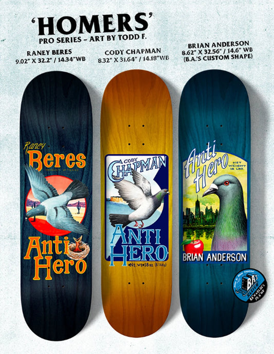 Anti Hero 9.02 skateboard deck top view
