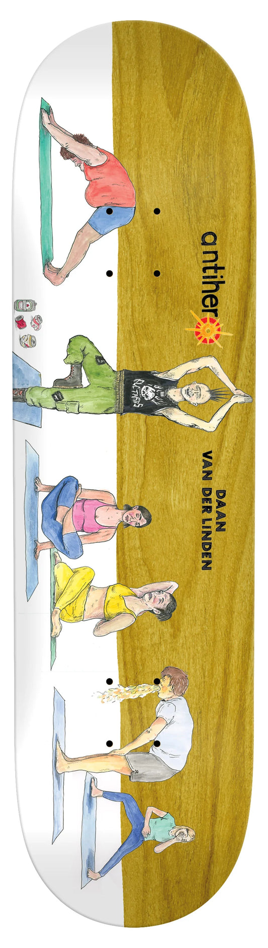Antihero Daan I Farted In Yoga 8.38 skateboard deck front graphic