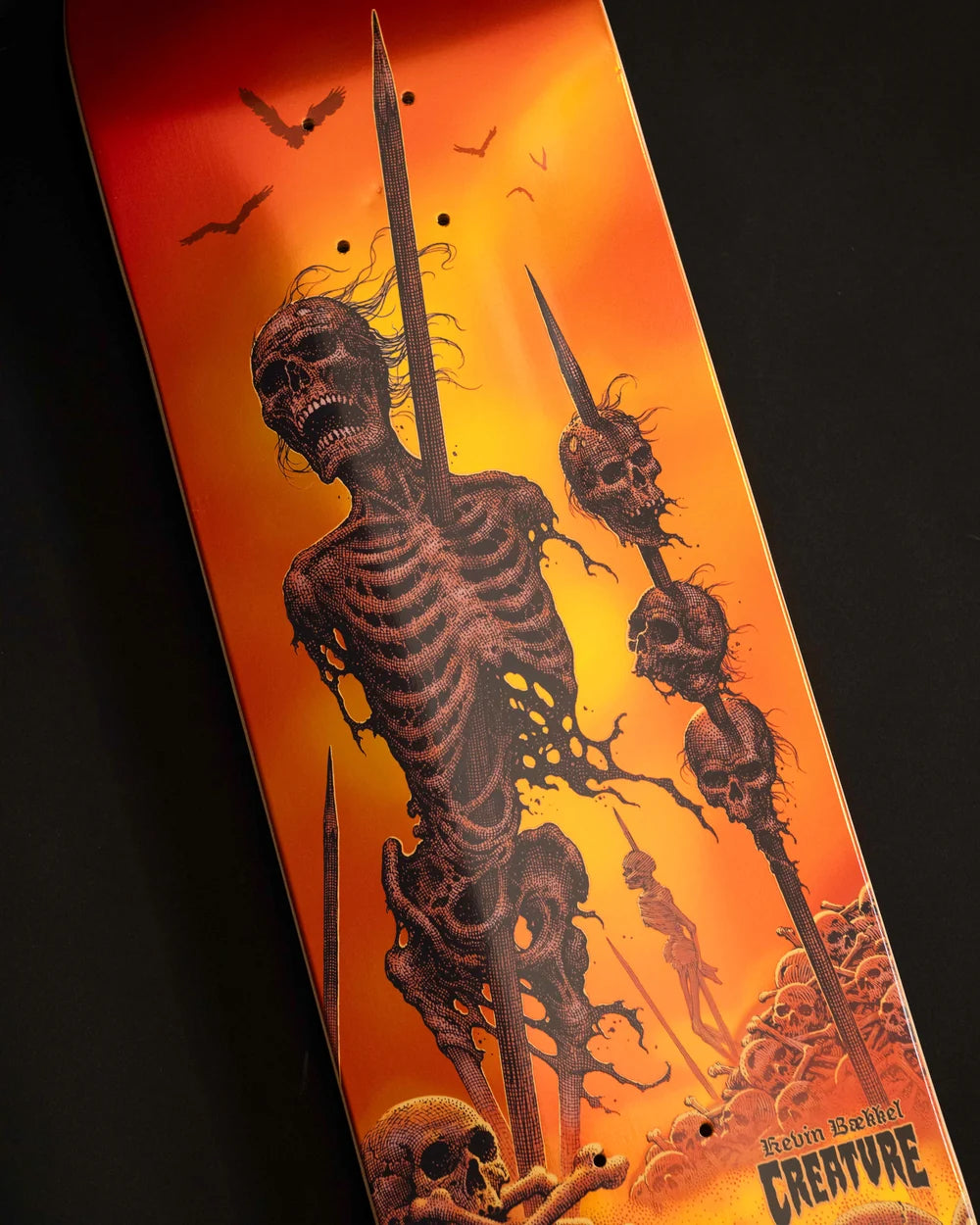 Creature Kevin Baekkel Wasted skateboard deck graphic detail