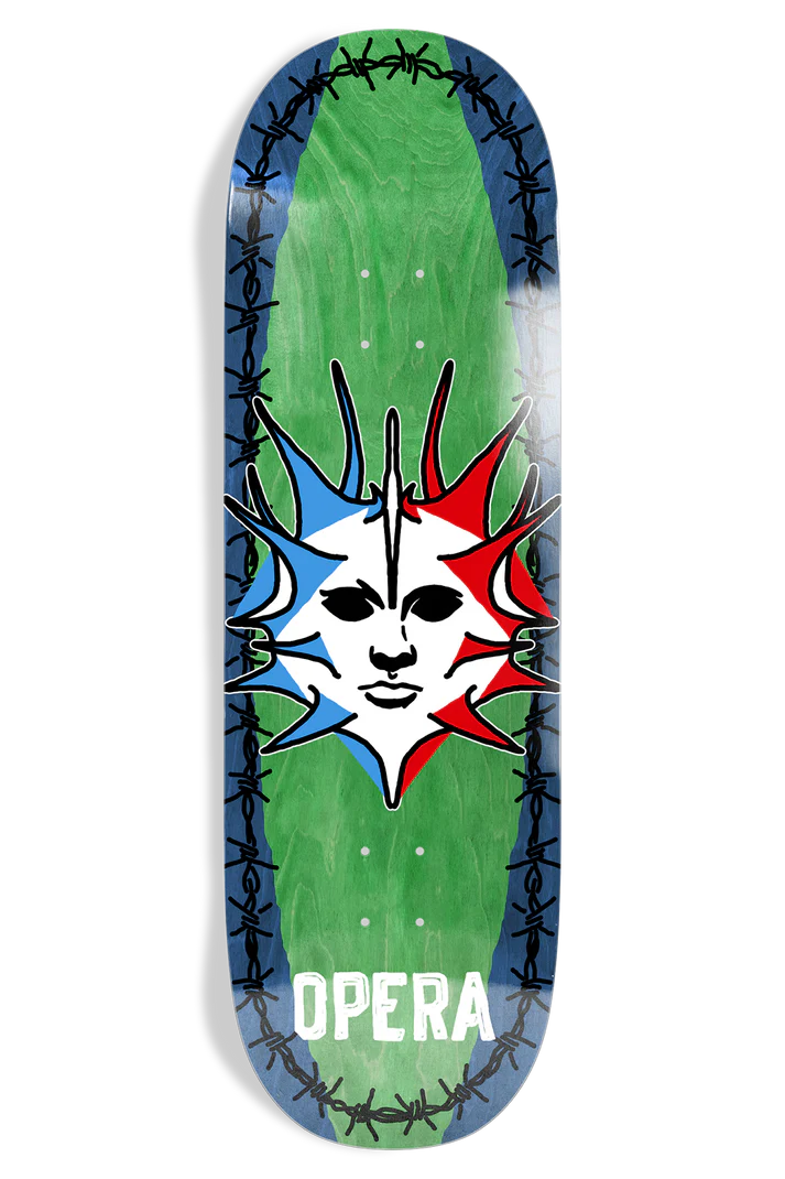 Opera Fatties Torn Spike 10.0 skateboard deck top graphic view