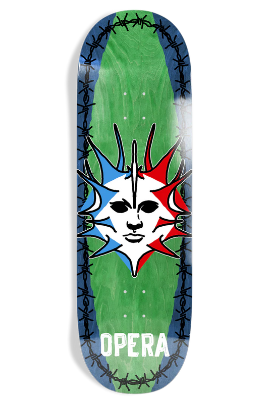 Opera Fatties Torn Spike 10.0 skateboard deck top graphic view