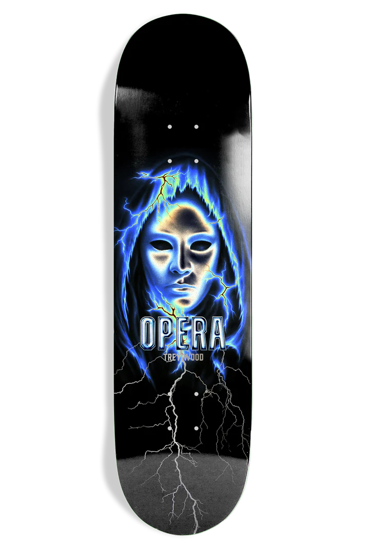 Opera Trey Wood Lightning 8.75 skateboard deck top graphic view