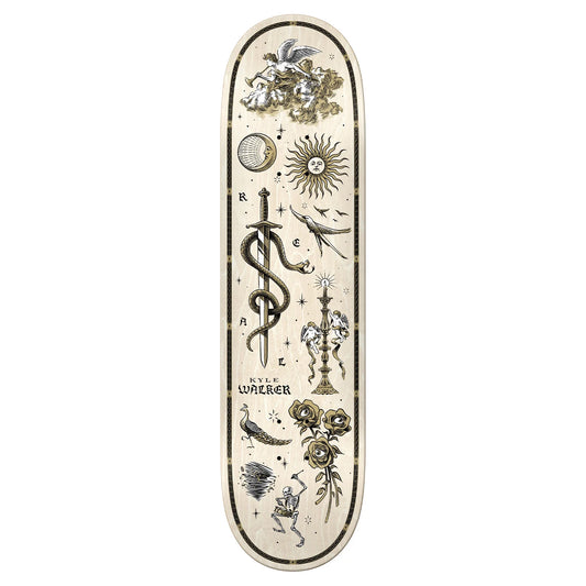 Real Kyle Walker Engraved 8.38" skateboard deck with detailed sword and celestial engraved graphic built for street and park skating