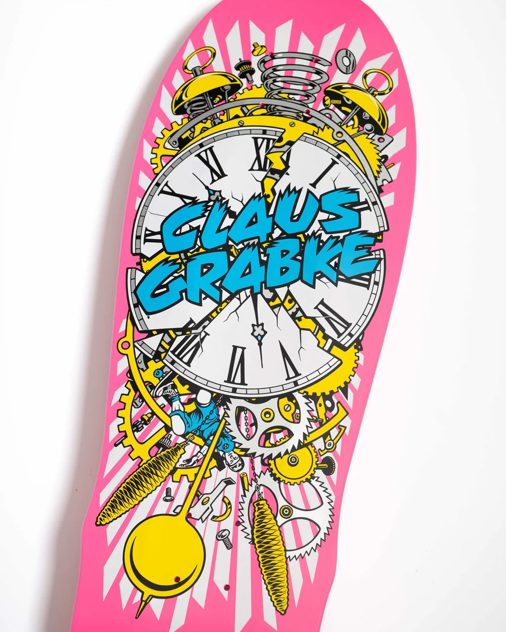 Santa Cruz Claus Grabke Exploding Clock Reissue skateboard deck graphic detail