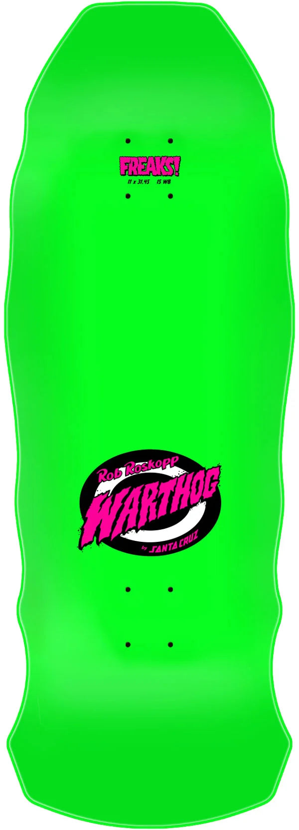 Santa Cruz 11in Rob Roskopp Warthog Freaks skateboard deck angled view
